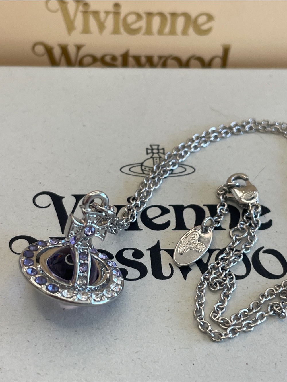 Vivienne Westwood Silver Orb Pendant Necklace with Purple Stones